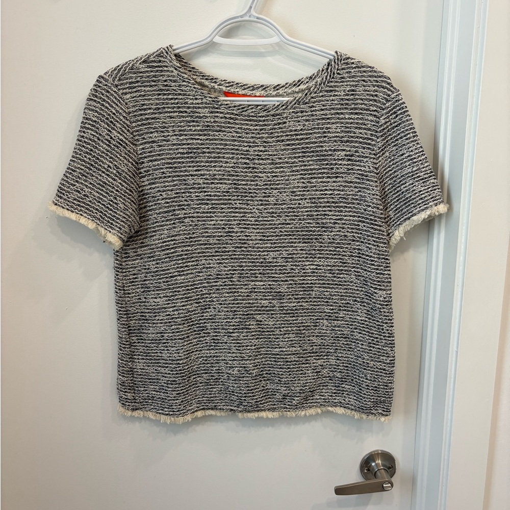 Tweed Blue, Black and White Short Sleeve Top